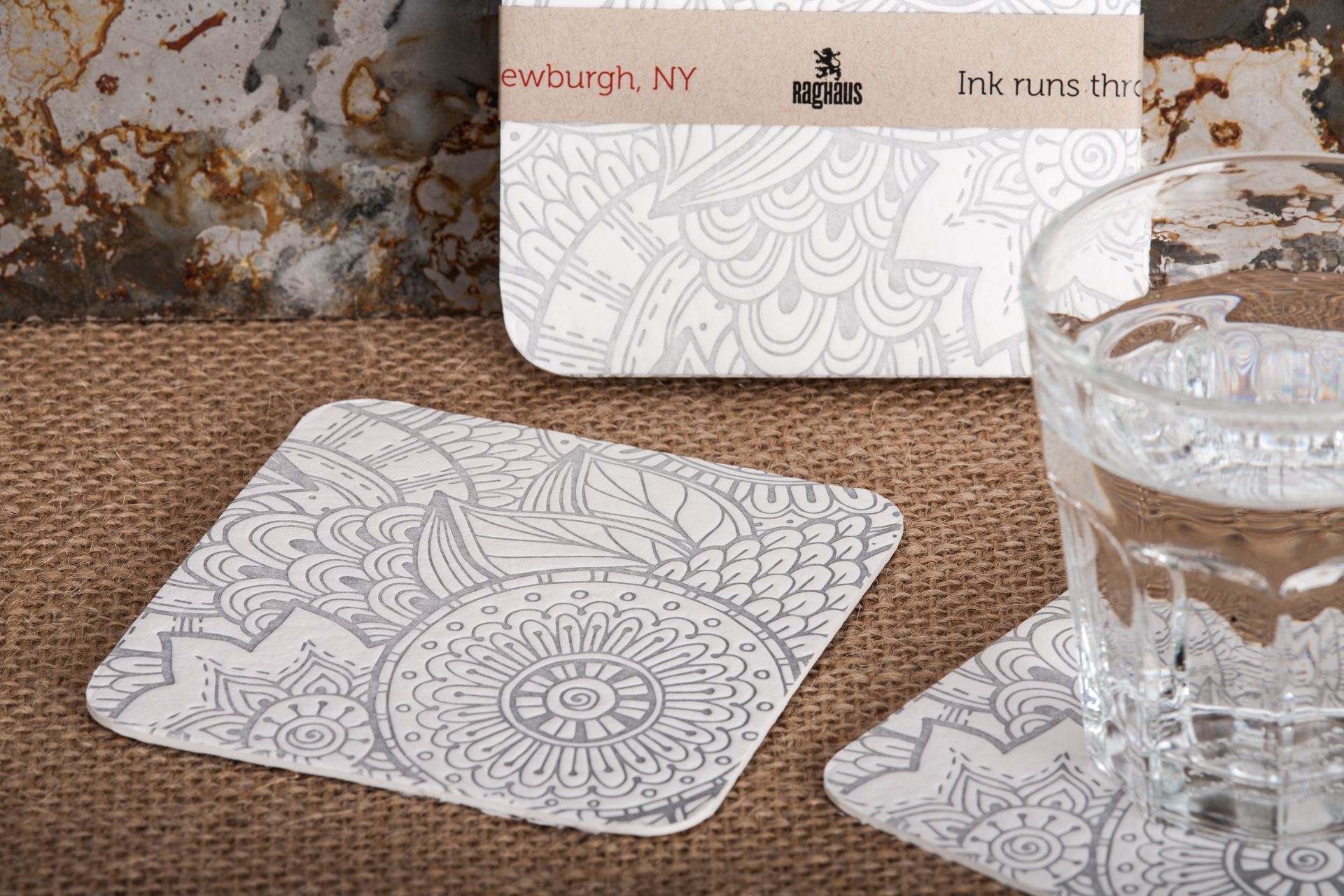 Stylish Beverage Coasters · Gray Mandala Letterpress Coasters Set of 4 Raghaus Studios